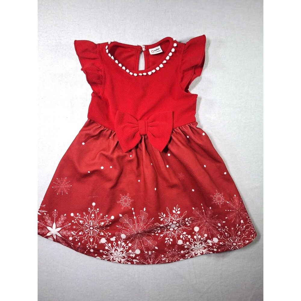 Vibant Red Snowflake Accented Holiday Christmas Dress 12-18M Winter Wonderland